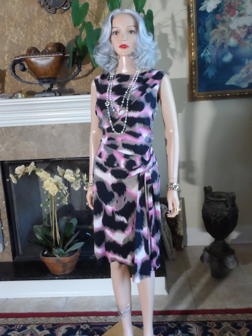 Diane von Furstenberg Silk Abstract Print Draped Midi Dress Size 6